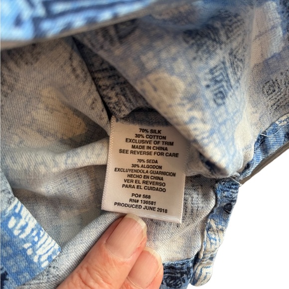 Nat Nast Men SS Button Shirt 70% Silk 30% Cotton Blue White Geometric L - Picture 10 of 11